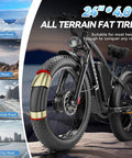 Close-up of Beast 6000W Dual Motor Ebike all-terrain 24 inch fat tire with lockable suspension, suitable for snow and off-road.