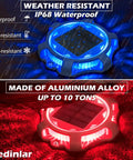 Solar Deck Lights Outdoor 12 Pack Two Modes Blue and Red Waterproof Pathway Markers in aluminum, weather-resistant design.
