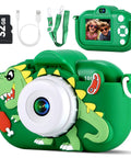 Awesome 48MP Dual Lens Kid Camera For Ages 3 To 9 With 1080P HD Video Selfie 32GB SD Card Included, green dinosaur design