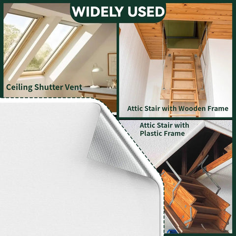 Heavy Duty Three Layer Aluminum Foam Insulation Cover For Attic Stairs And Ceiling Vents Blocks Cold Drafts Keeps Your Place Comfy Fits Up To 39 By 55 Inches at an attic stair and ceiling vent.