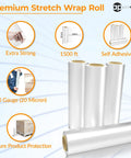 Badass Heavy Duty Stretch Wrap 18 Inch Clear Packing Film 1200 Feet Long 4 Rolls Industrial Grade 80 Gauge for secure pallet protection.