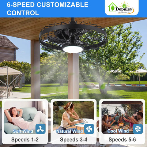 Outdoor Hanging Ceiling Fan With Light And App Remote, 20 Inch Black Caged Fan for Gazebo, shown installed under gazebo roof.