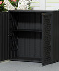 Outdoor Storage Cabinet With Shelf Waterproof Resin Shed For Patio And Garden, 60 Gallon Capacity, 34.3L By 15W By 36.2H, Black