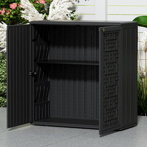 Outdoor Storage Cabinet With Shelf Waterproof Resin Shed For Patio And Garden, 60 Gallon Capacity, 34.3L By 15W By 36.2H, Black