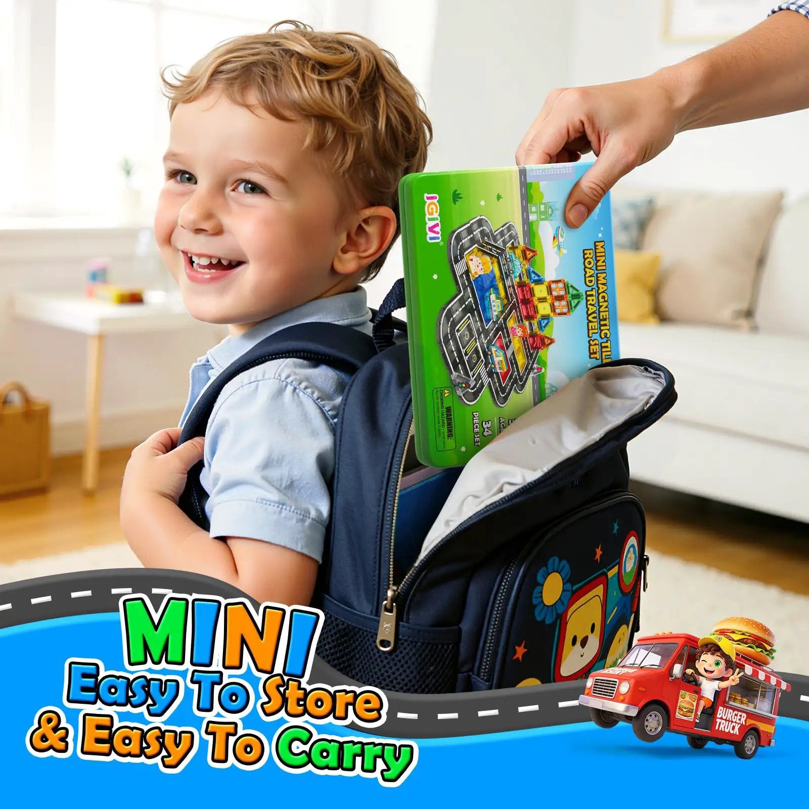 Mini Magnetic Tiles Road Travel Set For Kids On-The-Go ✓
