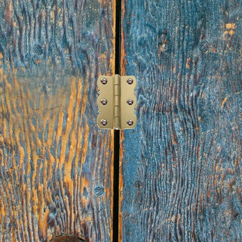 Golden Brass Piano Music Stand Hinges With Thick Bearings Old-School Vintage Style on rustic wooden surface