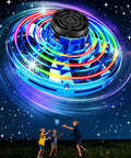 Dope LED Spinner Kids Drone Toy With 2026 Upgrade Hand Operated Fidget Flying Spinner hovering in the night sky with kids playing