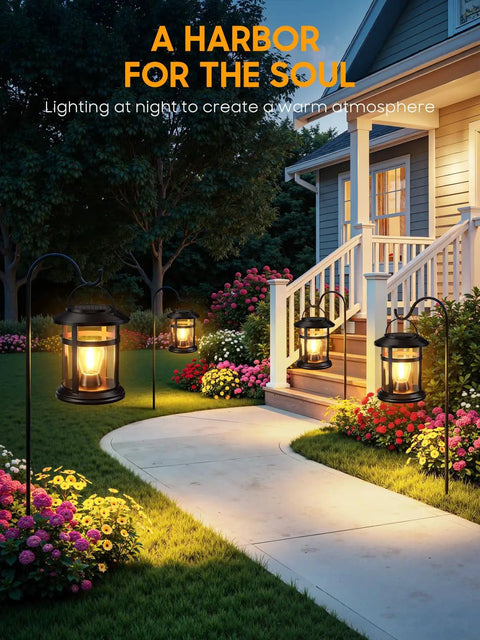 2 Pack Solar Lanterns Outdoor Waterproof Hanging Lights for garden patio porch decor, illuminating pathway at night