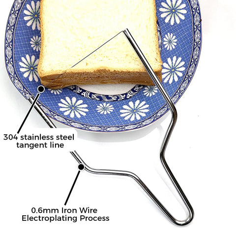 Three Pack Butter Line Cutting Machine Handheld Cheese Cutter Set, Stainless Steel Wire Slicer on bread with floral plate