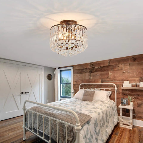 Lit Semi Flush Mount Bronze Crystal Ceiling Light With Crystal Tube Matte Antique Finish Modern Chandelier Fixture