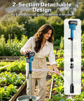 Heavy Duty Cordless Water Pump With 720 GPH Output And 29 Ft Max Lift featuring a 2-section design for easy assembly in a garden.