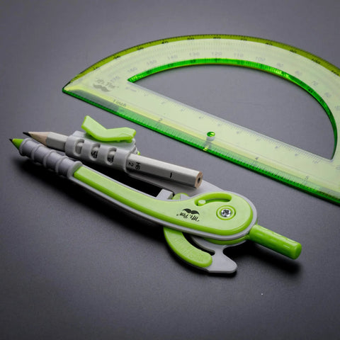 Geometry Compass And Protractor Set For Math And Drafting, 6 Inch Compass With Protective Case, Green Color, Dope Tool For Circles Up To 12 Inches