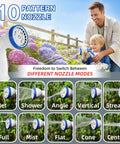 Retractable Garden Hose Reel With 10 Patterns Spray Nozzle, 50Ft Auto Wind Up Hose Holder showcasing nozzle modes in use.