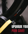 Close-up of Indoor Trainer Tire For Road Bikes 700x25c With Quiet Long Lasting Proprietary Rubber Compound on trainer