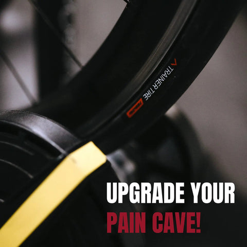Close-up of Indoor Trainer Tire For Road Bikes 700x25c With Quiet Long Lasting Proprietary Rubber Compound on trainer