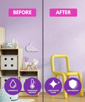 Before and after wall transformation with Glitter Paint Additive 5.3oz, showing a dull wall and a sparkly holographic finish.