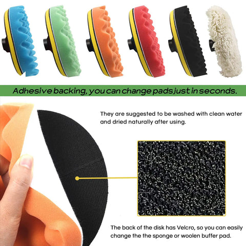 7 Inch Buffing And Polishing Pad Kit With Five Waffle Foam Pads, One Wool Pad And M14 Threaded Backing Plate For Polisher Grip