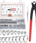 Big 300Pcs 16 Size Single Ear Hose Clamps Set Stainless Steel 304 Crimp Cinch Rings with pliers and storage box