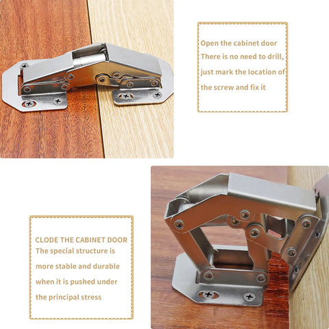 8 Pack Hidden Cabinet Hinges Surface Mount 4 Inch Stainless Concealed Cupboard Hinges High Strength Nickel Plated Steel Installed