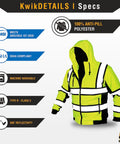 Sage Safety Jacket Hoodie That Slaps With Premium Quilted Stitching Class 3 ANSI OSHA Compliant Mens Fleece Hoodie Yellow 2XL