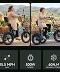 Adult Electric Tricycle With Folding Fat Tire Three Wheel E Trike 500W Motor UL2849 48V 10.4Ah Removable Battery Step Through Frame Parking Brake Differential Front And Rear Baskets Up To 15.5 MPH And 25+ Miles Per Charge, blue trike