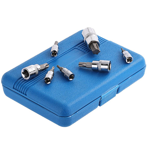 Torx Bit Socket Set 13 Piece T8 Through T60 With Star And Torx Bits in blue case, S2 steel for precision repairs.