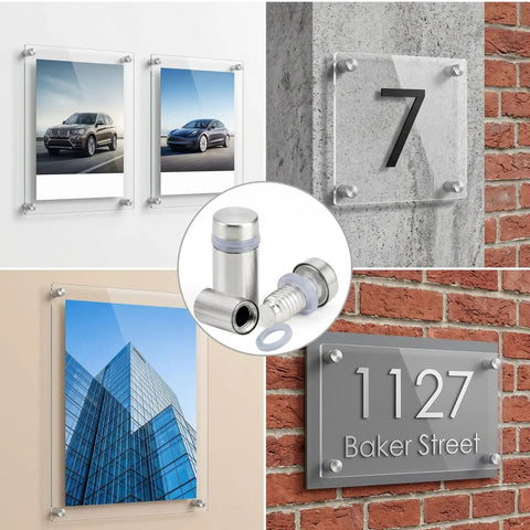 Pro Grade Stainless Steel 60 Pcs Standoff Screws Half Inch By One Inch Mounting Hardware For Glass And Acrylic Frames Signs And Wall Displays Hanging Pictures Office And Retail Use Easy Install Durable And Secure Wall Mounting used on acrylic picture and number displays on walls