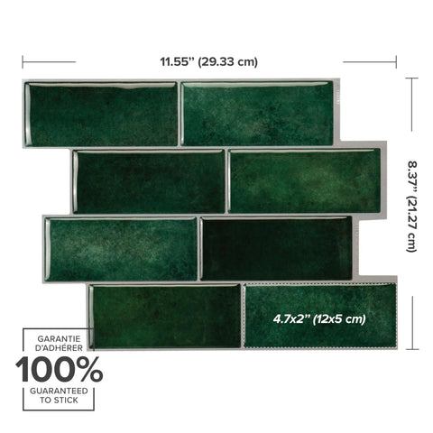 Peel And Stick Backsplash Tile Kit For Kitchen And Bath, Five Easy Sheets Of 11.56 By 8.38 Inches, showing size and adhesive guarantee