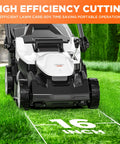 16 Inch Cordless Lawn Mower With Dual 20V 4.0Ah Batteries, Brushless Motor, Ultra Lightweight Yard Buddy, 6-Position Height Adjustment, Includes 2x 4.0Ah Batteries and Charger, Easy Start For Fast, Clean Cuts In Small To Medium Yards on grass