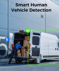 AI detection of human and vehicle near delivery van using 4K Wired Security Camera System With Audio And Color Night Vision, 3TB Hard Drive.