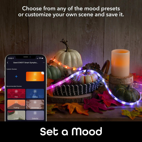 Smart LED Strip Lights RGBIC Neon Color Changing With WiFi App Control And Music Sync, mood setting on phone screen