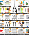 Variety of fishing lures and tackle from All-In-One Fishing Lures Kit With Tackle Box And 373-Piece Gear Set, Ready-To-Use Tackle Included.