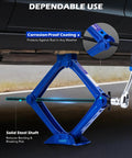 Orion Motor Tech 2 Ton Scissor Jack 15 Pc Kit 4409 Lb Capacity with corrosion-proof coating for durability and stability.