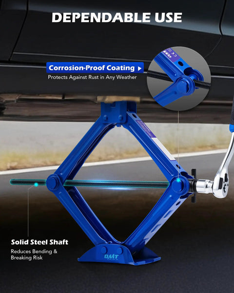 Orion Motor Tech 2 Ton Scissor Jack 15 Pc Kit 4409 Lb Capacity with corrosion-proof coating for durability and stability.