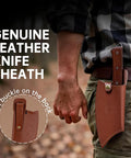 Hand Forged Meat Cleaver With Leather Sheath for Everyday Kitchen Prep on a belt buckle, outdoors