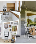 Ultra Handy 3 Step Folding Ladder With Handrails Wide Anti Slip Pedals Steel Portable Stool for kitchen and porch use