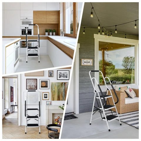 Ultra Handy 3 Step Folding Ladder With Handrails Wide Anti Slip Pedals Steel Portable Stool for kitchen and porch use