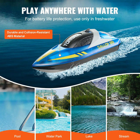 Remote Control Boat for Pools and Lakes Perfect Racing Boat for Kids and Adults with LED Night Light shown in water environments