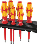 Kraftform Plus 160i/6 Insulated Pro Screwdriver Set 6 Piece With Lasertip Slotted And Phillips Tips on black holder