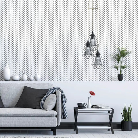 Living room with Black And White Peel And Stick Wallpaper Herringbone Geometric Self Adhesive Backsplash For Bathrooms And Walls Dope Look