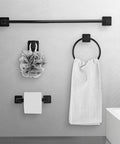 Matte Black 4 Piece Stainless Steel Bathroom Hardware Set Wall Mounted with 16 Inch Hand Towel Bar, Towel Ring, Robe Hook, and Toilet Paper Holder