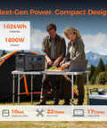 Rock Solid 1800W Portable Power Station Featuring 1024Wh LiFePO4 Battery And 100W Solar Panel in outdoor kitchen setup.