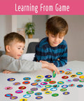Children playing with Math Games Round Cards For Kids Add Subtract Fun And Easy 120 Math Facts Cards for counting and number sense.
