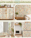 Self Adhesive Floral Peel And Stick Wallpaper Roll For Renters Featuring No Fuss Quick Install Water Resistant Scratch Proof Vinyl Wall Covering on cabinets and walls.
