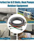Collage showing 8 Ft Non Metallic Liquid Tight Conduit Kit With Pre Wired Electrical Whip And 3 X 10AWG THHN Copper Wires in various installations