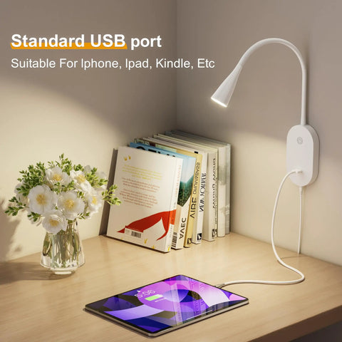 Wall Mount Reading Light For Bedside Must Have With Flexible Gooseneck, 16 LED Book Lamp illuminating books and tablet