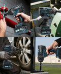 Badass Cordless Impact Wrench Featuring A Brushless Motor That Cranks Out Knockout Torque With Tough As Nails Build Quality Built Like A Tank For Rugged Jobsites And Makita 18V Battery Compatibility in various uses, showing versatility.