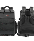 Front and back view of 40L Outdoor Drone Backpack With DIY One Piece Partition Ultra Roomy Space For 2 To 3 Drones Or Cameras.