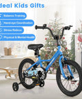 16 Inch Kids Bike For Boys And Girls With Removable Training Wheels Pneumatic Tires Adjusts Blue Under Christmas Tree