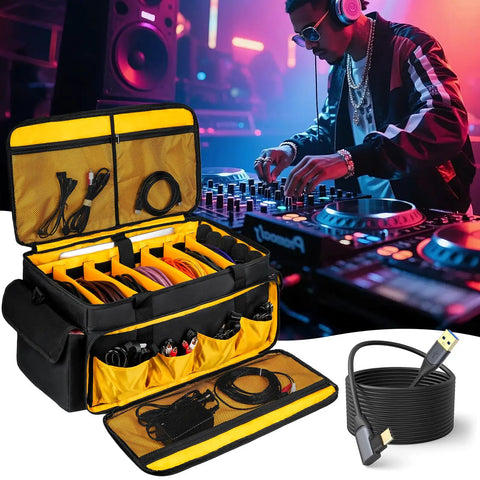 Go-To DJ Gear Bag With Six Removable Dividers And Laptop, Microphone And Cable Slots, Gig-Ready Travel Organizer for DJs displaying open compartments